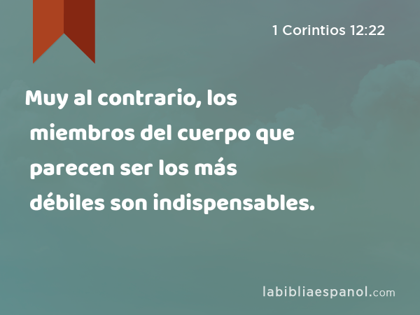 Muy al contrario, los miembros del cuerpo que parecen ser los más débiles son indispensables. - 1 Corintios 12:22