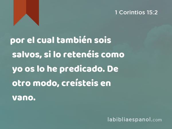 por el cual también sois salvos, si lo retenéis como yo os lo he predicado. De otro modo, creísteis en vano. - 1 Corintios 15:2