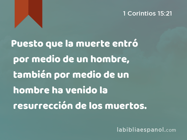 Puesto que la muerte entró por medio de un hombre, también por medio de un hombre ha venido la resurrección de los muertos. - 1 Corintios 15:21