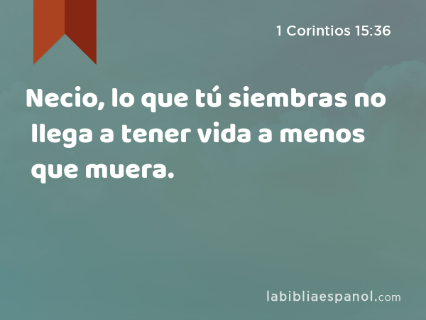 Necio, lo que tú siembras no llega a tener vida a menos que muera. - 1 Corintios 15:36