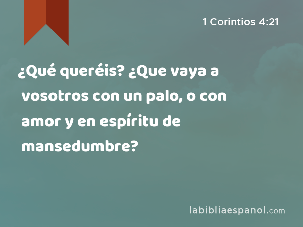 ¿Qué queréis? ¿Que vaya a vosotros con un palo, o con amor y en espíritu de mansedumbre? - 1 Corintios 4:21