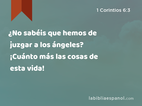 ¿No sabéis que hemos de juzgar a los ángeles? ¡Cuánto más las cosas de esta vida! - 1 Corintios 6:3