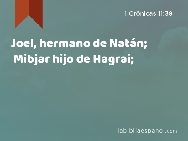 Joel, hermano de Natán; Mibjar hijo de Hagrai; - 1 Crônicas 11:38