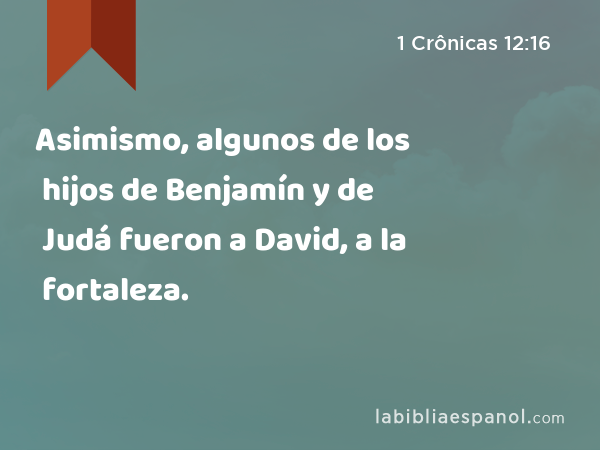 Asimismo, algunos de los hijos de Benjamín y de Judá fueron a David, a la fortaleza. - 1 Crônicas 12:16