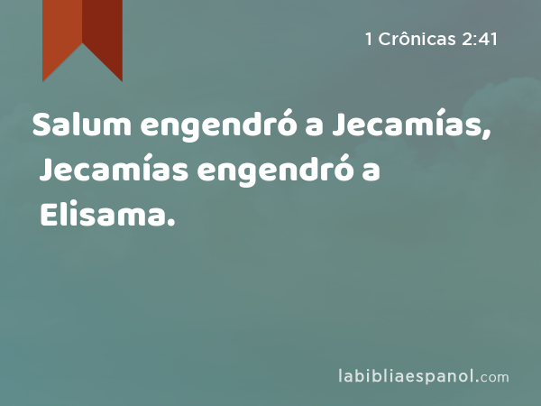 Salum engendró a Jecamías, Jecamías engendró a Elisama. - 1 Crônicas 2:41