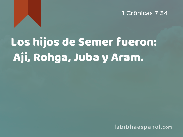 Los hijos de Semer fueron: Aji, Rohga, Juba y Aram. - 1 Crônicas 7:34