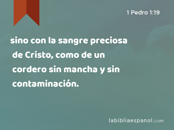 sino con la sangre preciosa de Cristo, como de un cordero sin mancha y sin contaminación. - 1 Pedro 1:19