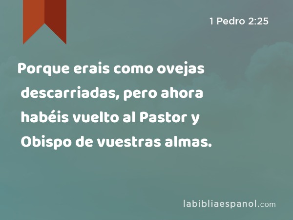 Porque erais como ovejas descarriadas, pero ahora habéis vuelto al Pastor y Obispo de vuestras almas. - 1 Pedro 2:25