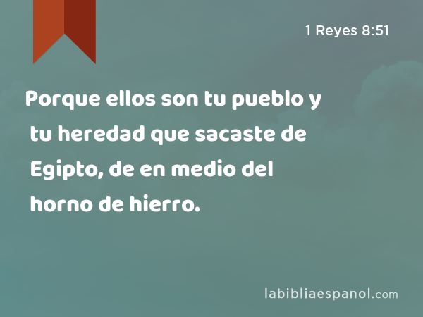 Porque ellos son tu pueblo y tu heredad que sacaste de Egipto, de en medio del horno de hierro. - 1 Reyes 8:51