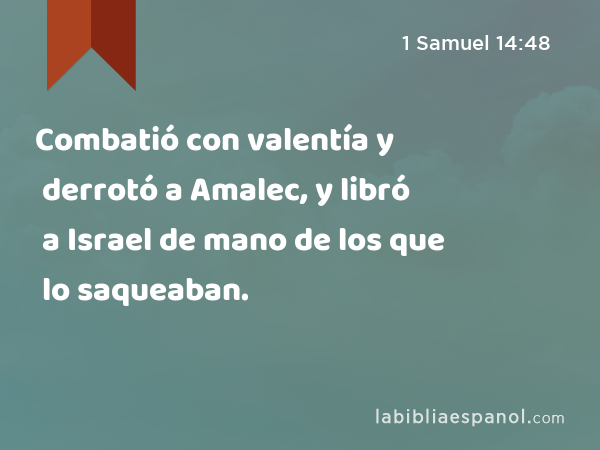 Combatió con valentía y derrotó a Amalec, y libró a Israel de mano de los que lo saqueaban. - 1 Samuel 14:48