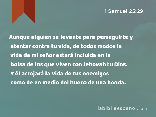 Aunque alguien se levante para perseguirte y atentar contra tu vida, de todos modos la vida de mi señor estará incluida en la bolsa de los que viven con Jehovah tu Dios. Y él arrojará la vida de tus enemigos como de en medio del hueco de una honda. - 1 Samuel 25:29