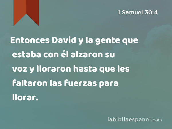 Entonces David y la gente que estaba con él alzaron su voz y lloraron hasta que les faltaron las fuerzas para llorar. - 1 Samuel 30:4