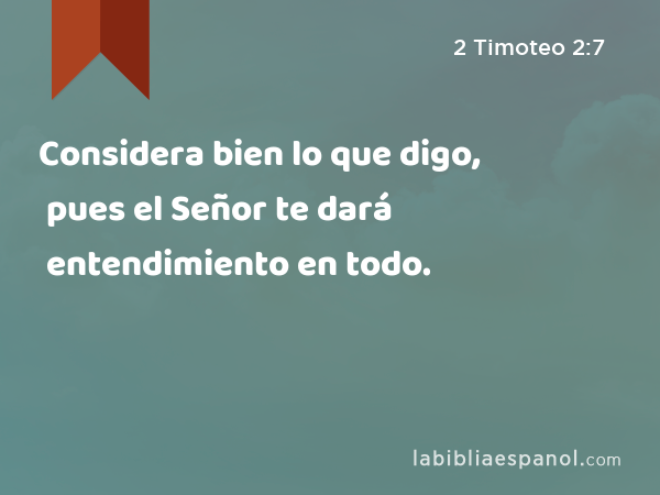 Considera bien lo que digo, pues el Señor te dará entendimiento en todo. - 2 Timoteo 2:7