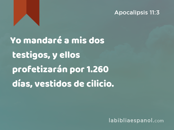 Yo mandaré a mis dos testigos, y ellos profetizarán por 1.260 días, vestidos de cilicio. - Apocalipsis 11:3