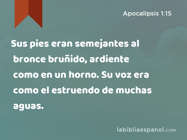 Sus pies eran semejantes al bronce bruñido, ardiente como en un horno. Su voz era como el estruendo de muchas aguas. - Apocalipsis 1:15