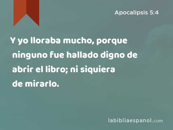 Y yo lloraba mucho, porque ninguno fue hallado digno de abrir el libro; ni siquiera de mirarlo. - Apocalipsis 5:4