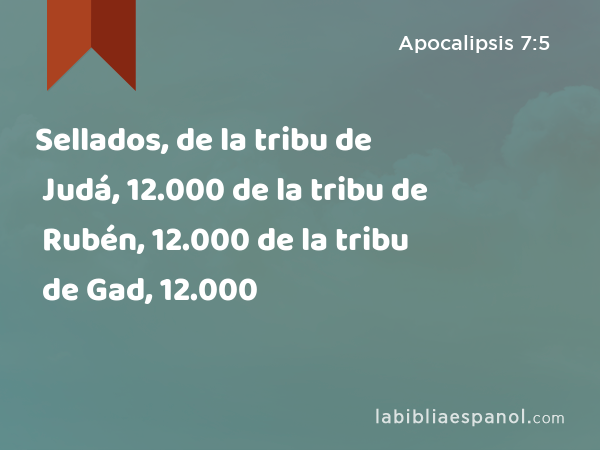 Sellados, de la tribu de Judá, 12.000 de la tribu de Rubén, 12.000 de la tribu de Gad, 12.000 - Apocalipsis 7:5