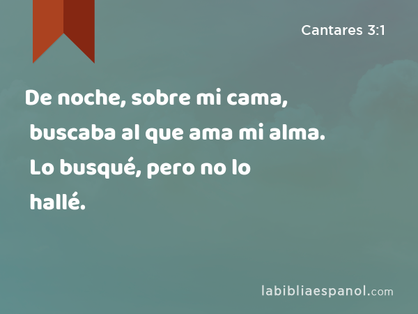 De noche, sobre mi cama, buscaba al que ama mi alma. Lo busqué, pero no lo hallé. - Cantares 3:1