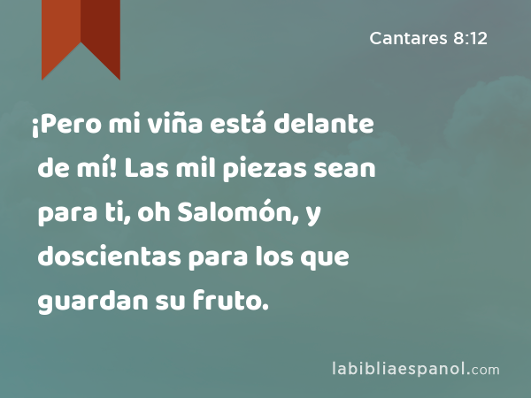 ¡Pero mi viña está delante de mí! Las mil piezas sean para ti, oh Salomón, y doscientas para los que guardan su fruto. - Cantares 8:12