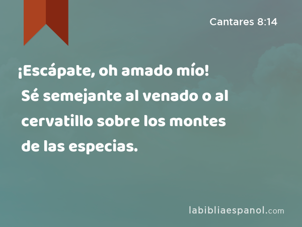 ¡Escápate, oh amado mío! Sé semejante al venado o al cervatillo sobre los montes de las especias. - Cantares 8:14