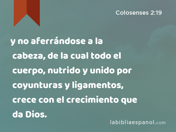 y no aferrándose a la cabeza, de la cual todo el cuerpo, nutrido y unido por coyunturas y ligamentos, crece con el crecimiento que da Dios. - Colosenses 2:19