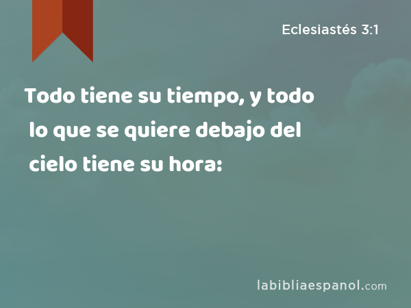 Todo tiene su tiempo, y todo lo que se quiere debajo del cielo tiene su hora: - Eclesiastés 3:1