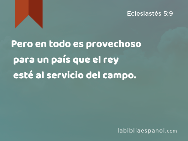 Pero en todo es provechoso para un país que el rey esté al servicio del campo. - Eclesiastés 5:9