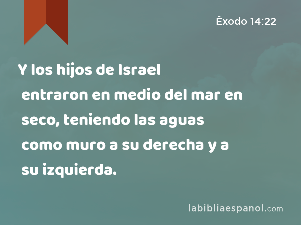 Y los hijos de Israel entraron en medio del mar en seco, teniendo las aguas como muro a su derecha y a su izquierda. - Êxodo 14:22