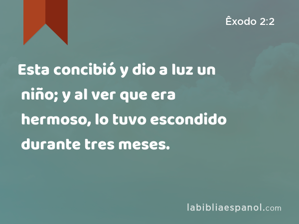 Esta concibió y dio a luz un niño; y al ver que era hermoso, lo tuvo escondido durante tres meses. - Êxodo 2:2