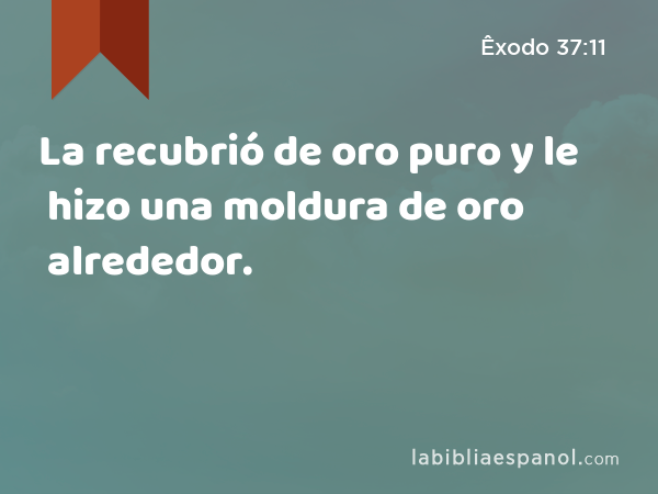 La recubrió de oro puro y le hizo una moldura de oro alrededor. - Êxodo 37:11