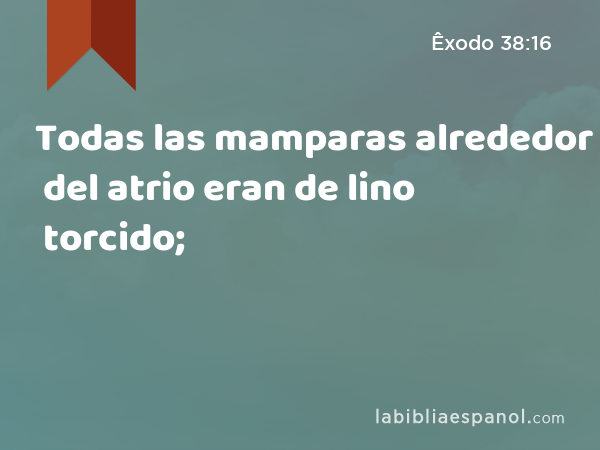 Todas las mamparas alrededor del atrio eran de lino torcido; - Êxodo 38:16