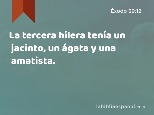 La tercera hilera tenía un jacinto, un ágata y una amatista. - Êxodo 39:12