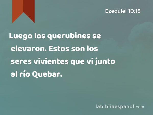 Luego los querubines se elevaron. Estos son los seres vivientes que vi junto al río Quebar. - Ezequiel 10:15