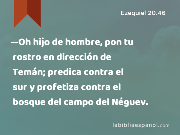 —Oh hijo de hombre, pon tu rostro en dirección de Temán; predica contra el sur y profetiza contra el bosque del campo del Néguev. - Ezequiel 20:46