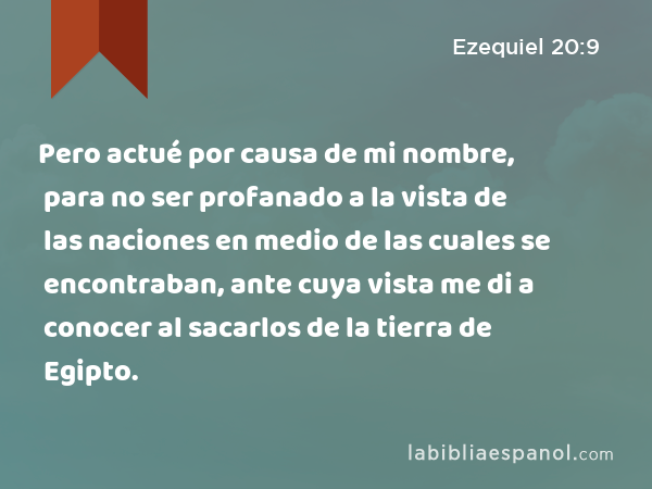 Pero actué por causa de mi nombre, para no ser profanado a la vista de las naciones en medio de las cuales se encontraban, ante cuya vista me di a conocer al sacarlos de la tierra de Egipto. - Ezequiel 20:9