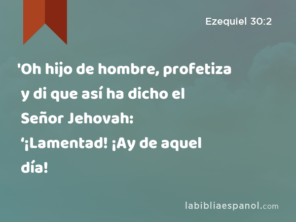 'Oh hijo de hombre, profetiza y di que así ha dicho el Señor Jehovah: ‘¡Lamentad! ¡Ay de aquel día! - Ezequiel 30:2