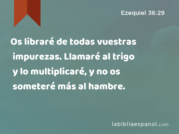 Os libraré de todas vuestras impurezas. Llamaré al trigo y lo multiplicaré, y no os someteré más al hambre. - Ezequiel 36:29