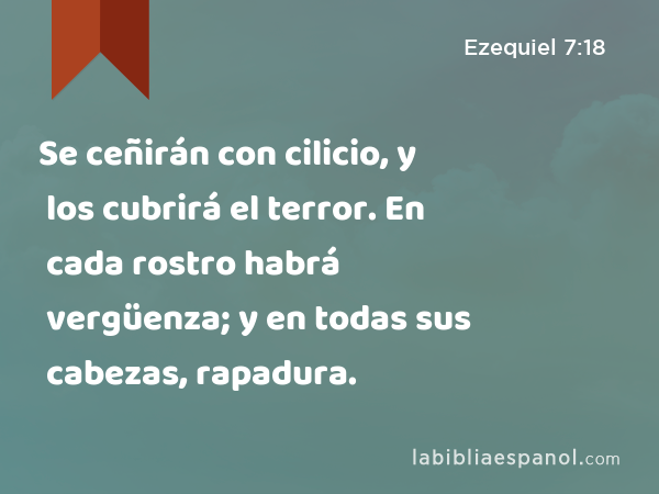 Se ceñirán con cilicio, y los cubrirá el terror. En cada rostro habrá vergüenza; y en todas sus cabezas, rapadura. - Ezequiel 7:18