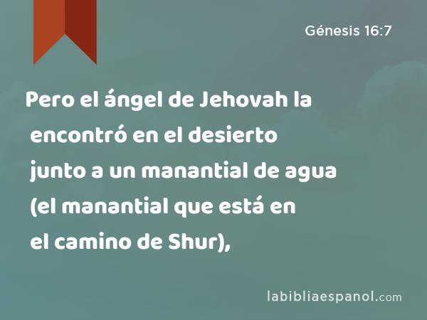 Pero el ángel de Jehovah la encontró en el desierto junto a un manantial de agua (el manantial que está en el camino de Shur), - Génesis 16:7