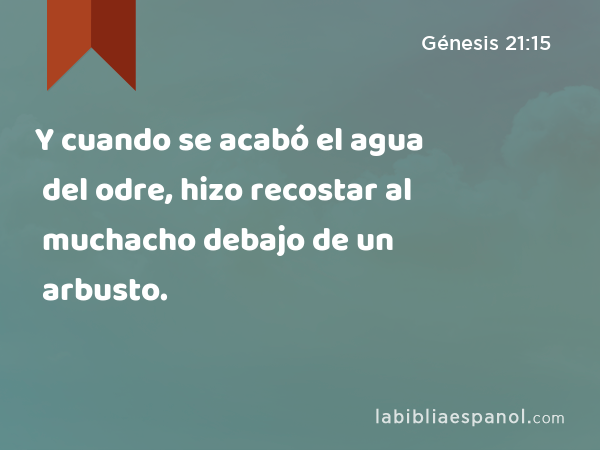 Y cuando se acabó el agua del odre, hizo recostar al muchacho debajo de un arbusto. - Génesis 21:15