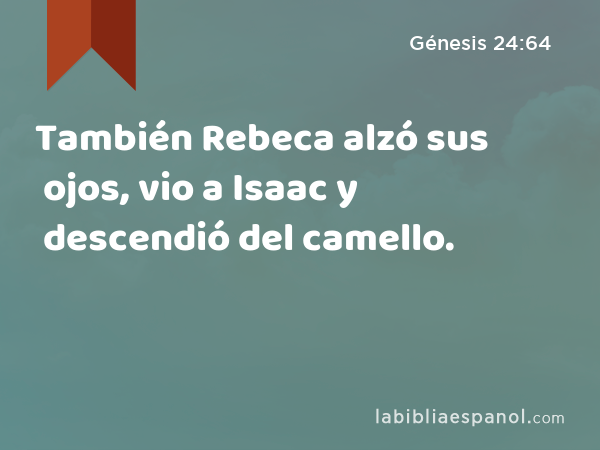 También Rebeca alzó sus ojos, vio a Isaac y descendió del camello. - Génesis 24:64