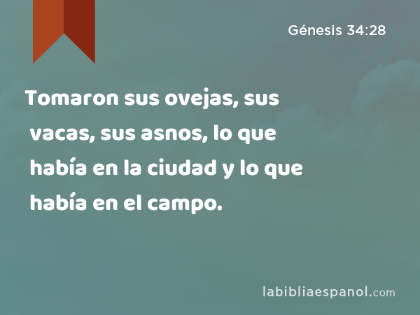 Tomaron sus ovejas, sus vacas, sus asnos, lo que había en la ciudad y lo que había en el campo. - Génesis 34:28