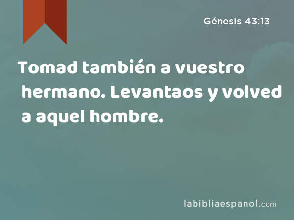 Tomad también a vuestro hermano. Levantaos y volved a aquel hombre. - Génesis 43:13