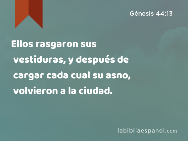 Ellos rasgaron sus vestiduras, y después de cargar cada cual su asno, volvieron a la ciudad. - Génesis 44:13