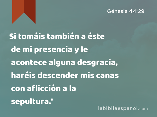 Si tomáis también a éste de mi presencia y le acontece alguna desgracia, haréis descender mis canas con aflicción a la sepultura.' - Génesis 44:29