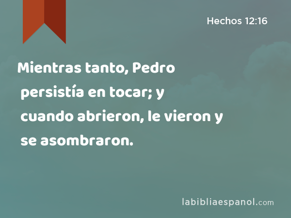 Mientras tanto, Pedro persistía en tocar; y cuando abrieron, le vieron y se asombraron. - Hechos 12:16