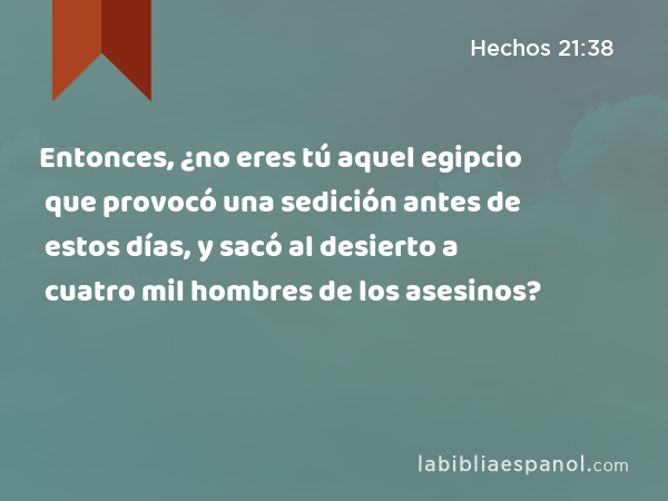 Entonces, ¿no eres tú aquel egipcio que provocó una sedición antes de estos días, y sacó al desierto a cuatro mil hombres de los asesinos? - Hechos 21:38