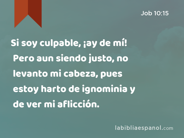 Si soy culpable, ¡ay de mí! Pero aun siendo justo, no levanto mi cabeza, pues estoy harto de ignominia y de ver mi aflicción. - Job 10:15