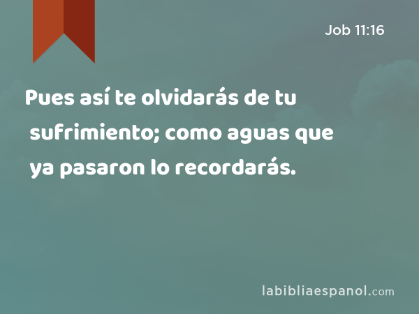 Pues así te olvidarás de tu sufrimiento; como aguas que ya pasaron lo recordarás. - Job 11:16