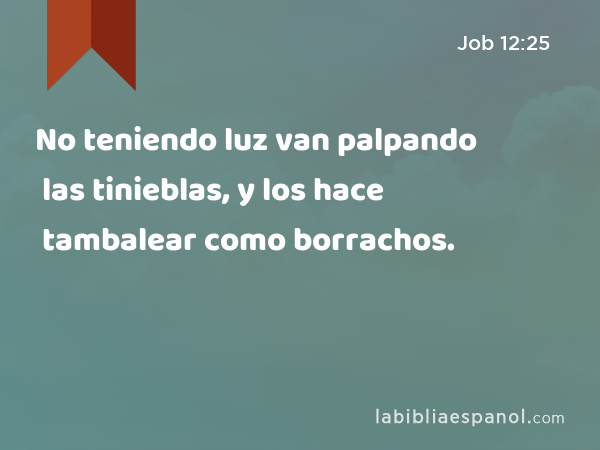 No teniendo luz van palpando las tinieblas, y los hace tambalear como borrachos. - Job 12:25